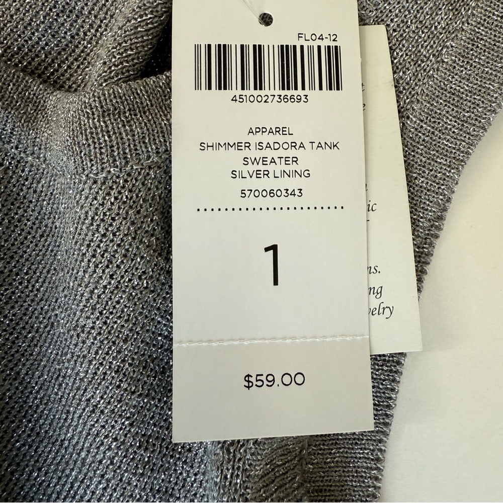 Chico’s Shimmering Chic Metallic Grey Sleeveless Sweater Tank- Chico Sz. 1 ~ New - Picture 6 of 11